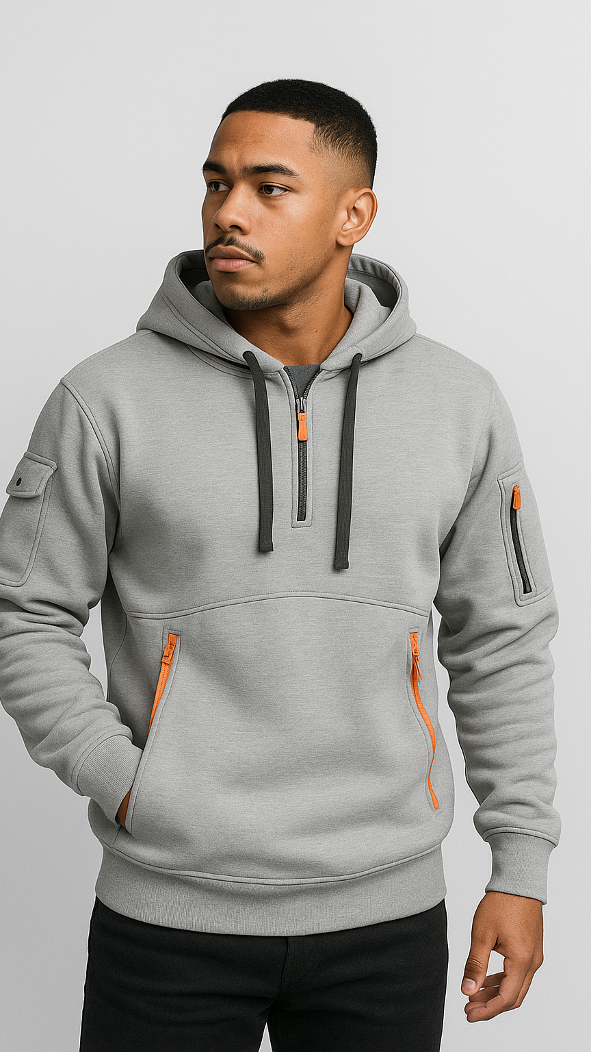 Multi-Pocket Zipper Fleece Hoodie