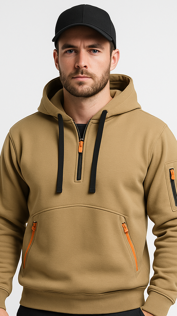 Multi-Pocket Zipper Fleece Hoodie