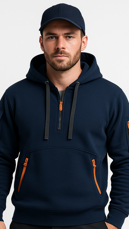 Multi-Pocket Zipper Fleece Hoodie