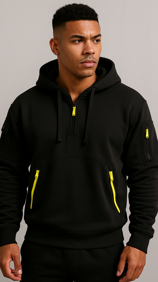 Multi-Pocket Zipper Fleece Hoodie