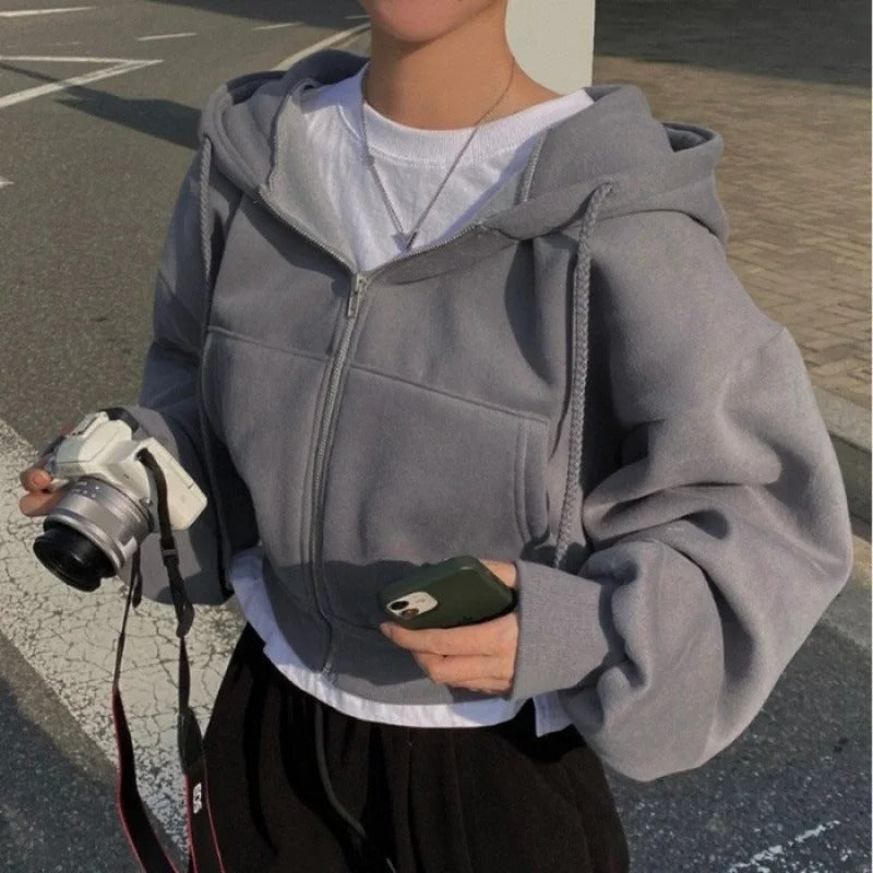 Women’s Cropped Fleece Zip-Up Hoodie