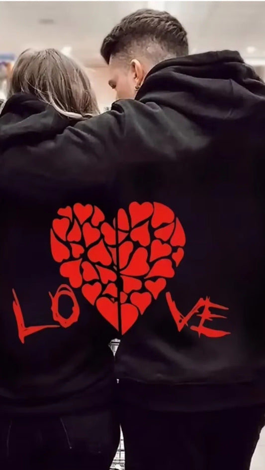 Love Print Fleece Hoodie